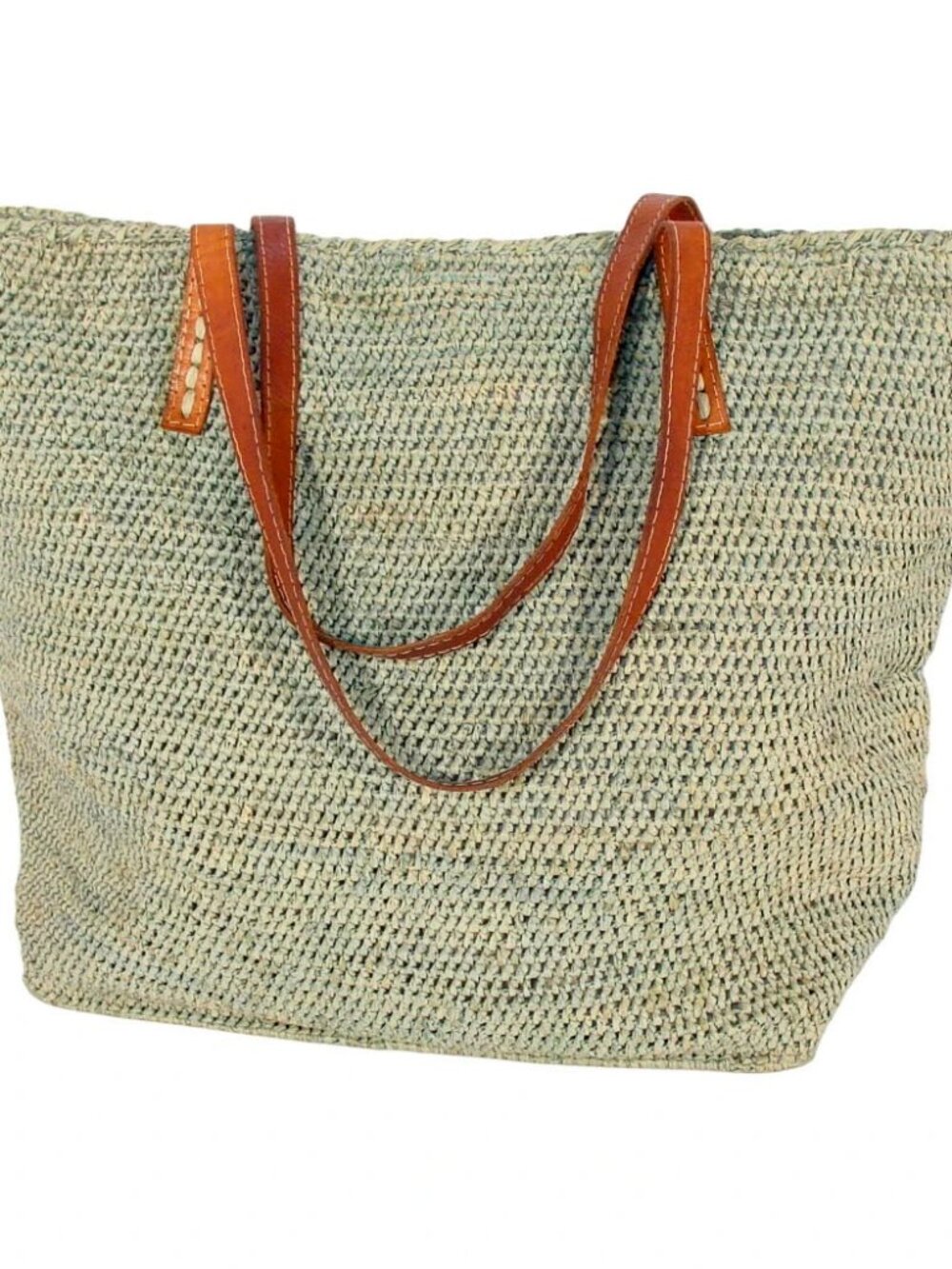 MAR Y SOL Portland $189 Seaglass Aqua Green Raffia Tote Bag Beach Resort
